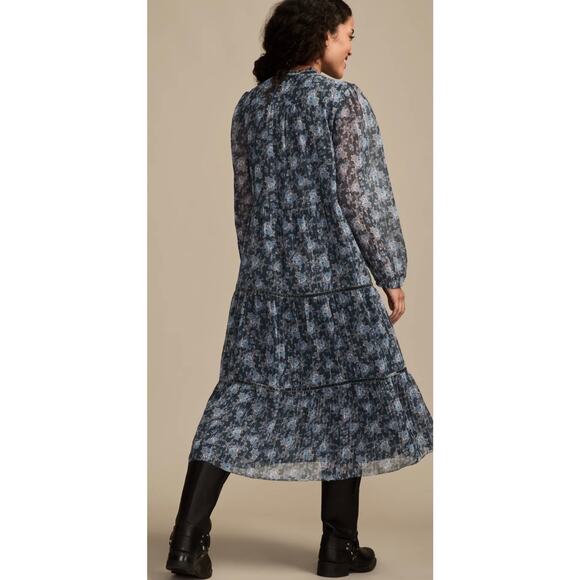 Lucky Brand Floral Long Sleeve Midi Dress Boho Blue Floral Women's  Size XL - Picture 9 of 15